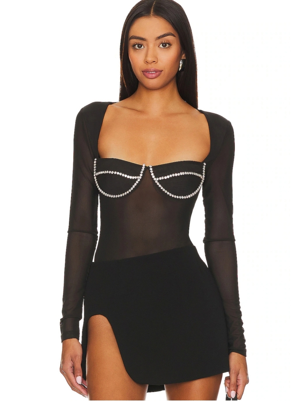 NWT Bardot Black Rhinestone Bodysuit